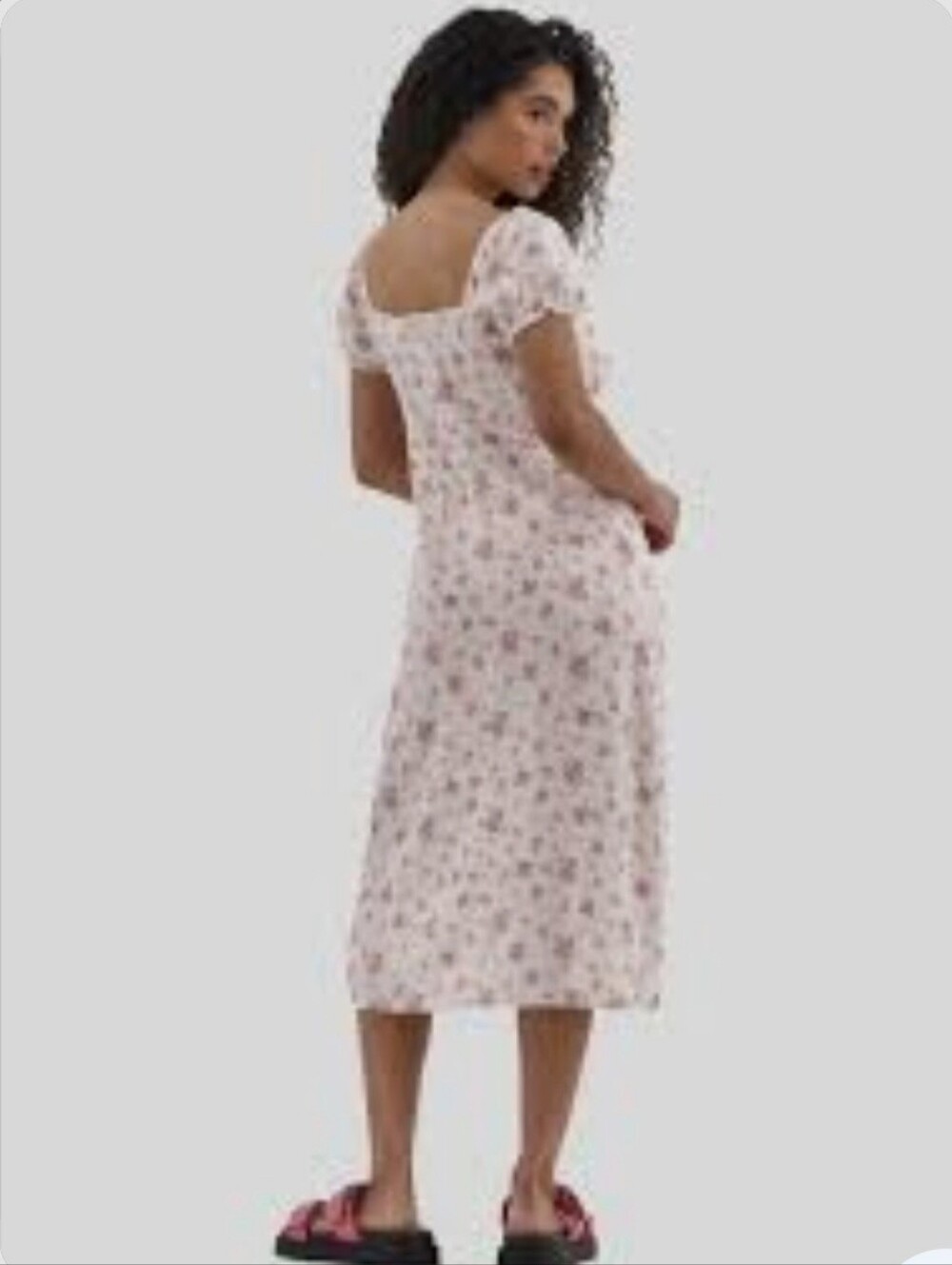 NWT No Boundaries White Pink Rose Floral Puff Sleeve Milkmaid Midi Dress Size M - Picture 3 of 4
